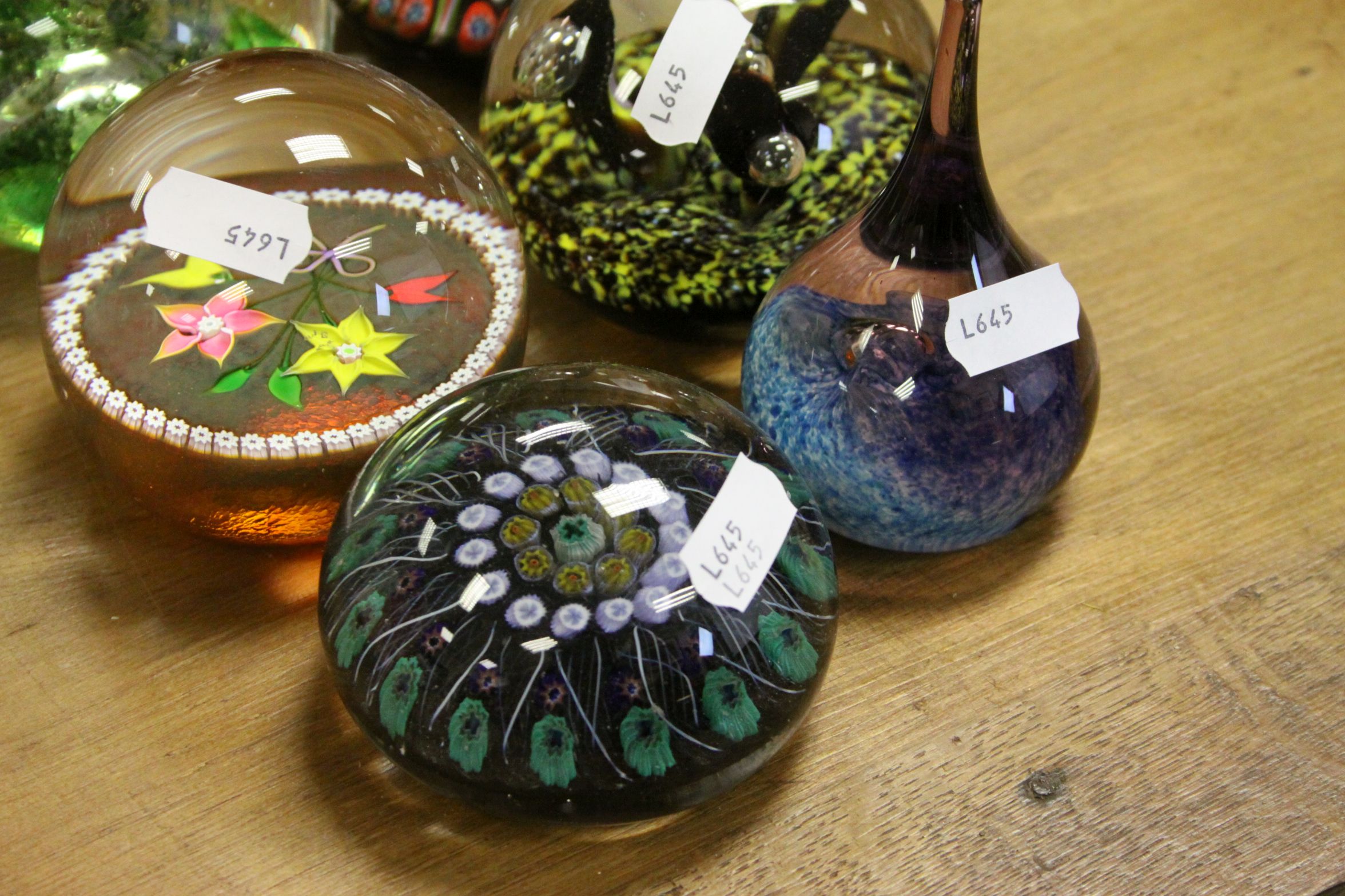 Collection of six Glass Paperweights to include Caithness & Strathearn ...