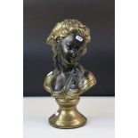 Gold painted Plaster Bust of a female, stands approx 38cm tall