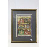 Indo Persian Illuminated Page / Picture comprising six vignettes scenes with manuscript text,