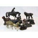 Collection of Resin & other Animal figures to include a cast brass Horse & Cart