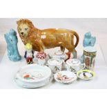 Small group of mixed ceramics to include a 19th Century Staffordshire Lion, figural Pepperette, part