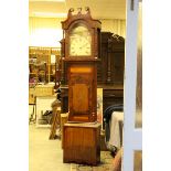 19th century Mahogany Longcase Clock, the painted face with scenes of Matlock and marked C Bowton,