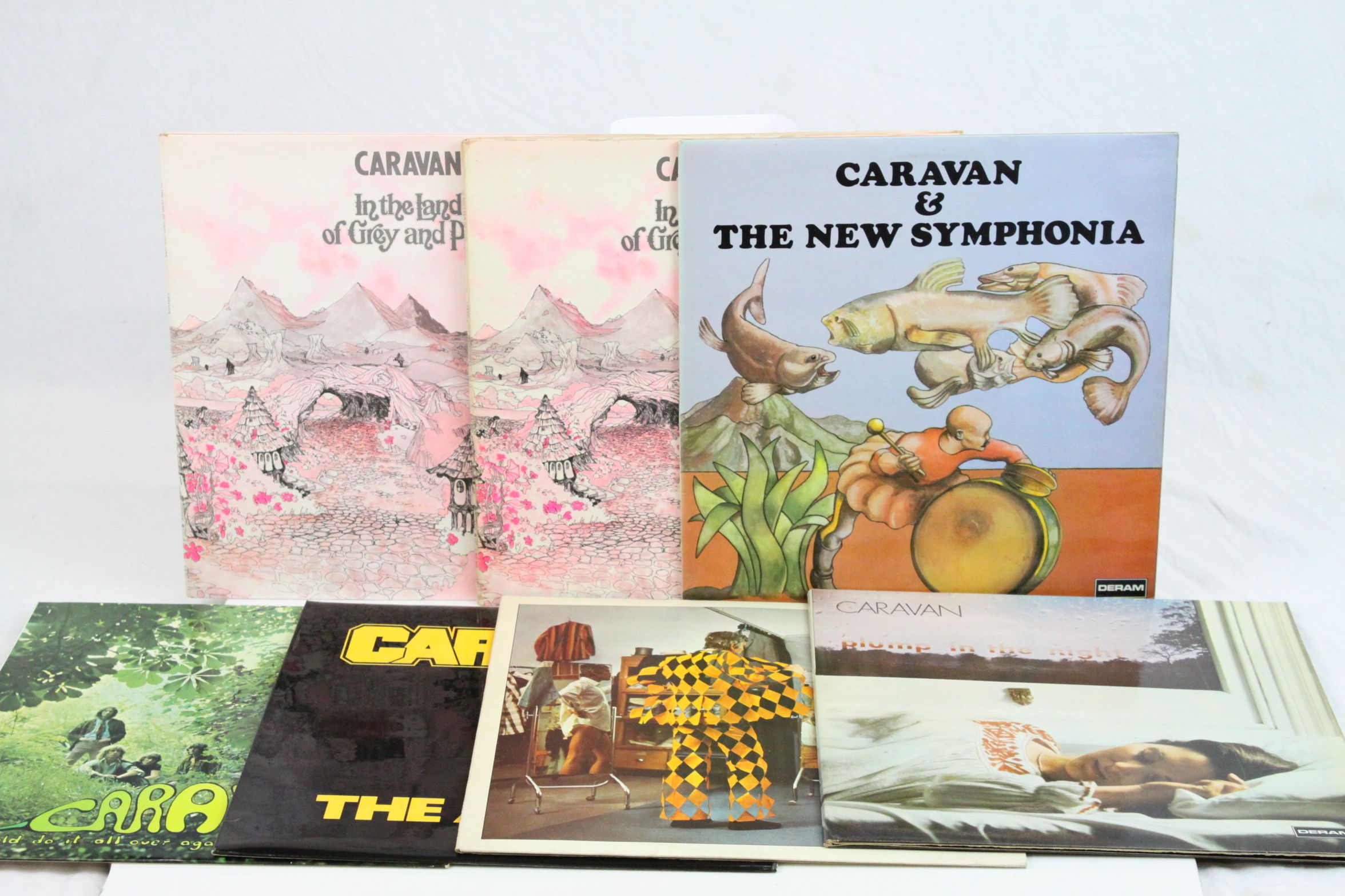 Vinyl - 7 x Caravan LPs to include In The Land of Grey and Pink x 2 (one with brown/white label, one