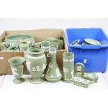 Large quantity of green Jasperware Wedgwood ceramics, to include dishes, jugs, bowls etc