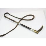 Vintage Horse riding Whip with cross hatched Antler handle & white metal fittings