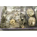 Tin of mixed Hallmarked Silver & white metal items to include a pair of Napkin rings, necklaces &