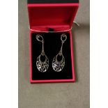 Pair of silver marcasite and plique a jour earrings, cased