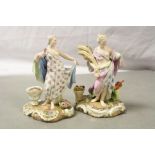 Two small 19th Century ceramic figurines in Classical design with Meissen marks to base, numbered