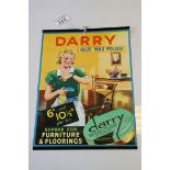 Advertising - Mid 20th centurty Hanging Advertising Sign ' Darry Blue Wax Polish ', 31cms x 22cms
