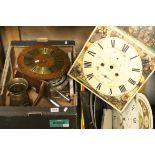 Three antique long case clock faces, together with others similar, a marble bracket clock etc