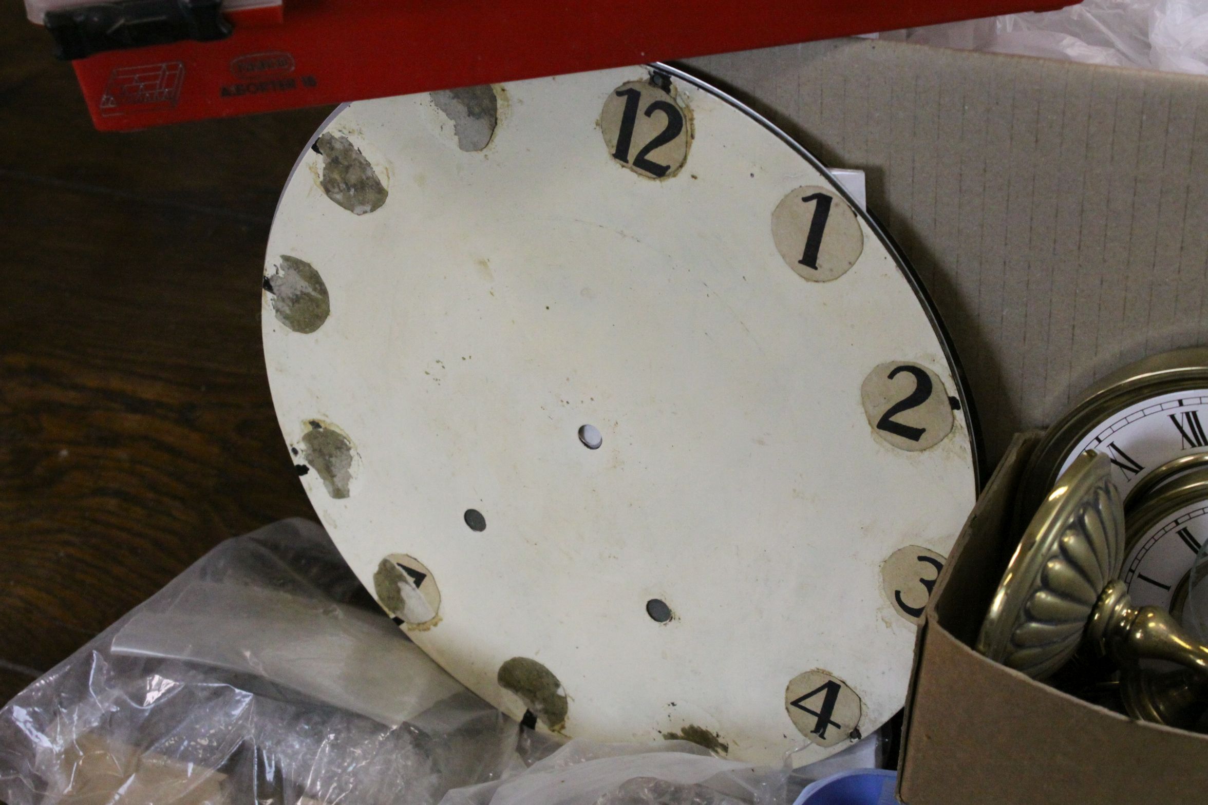 Large box of mixed vintage Clock parts to include Dials, Pendulums, Glasses & Hands etc - Image 4 of 5