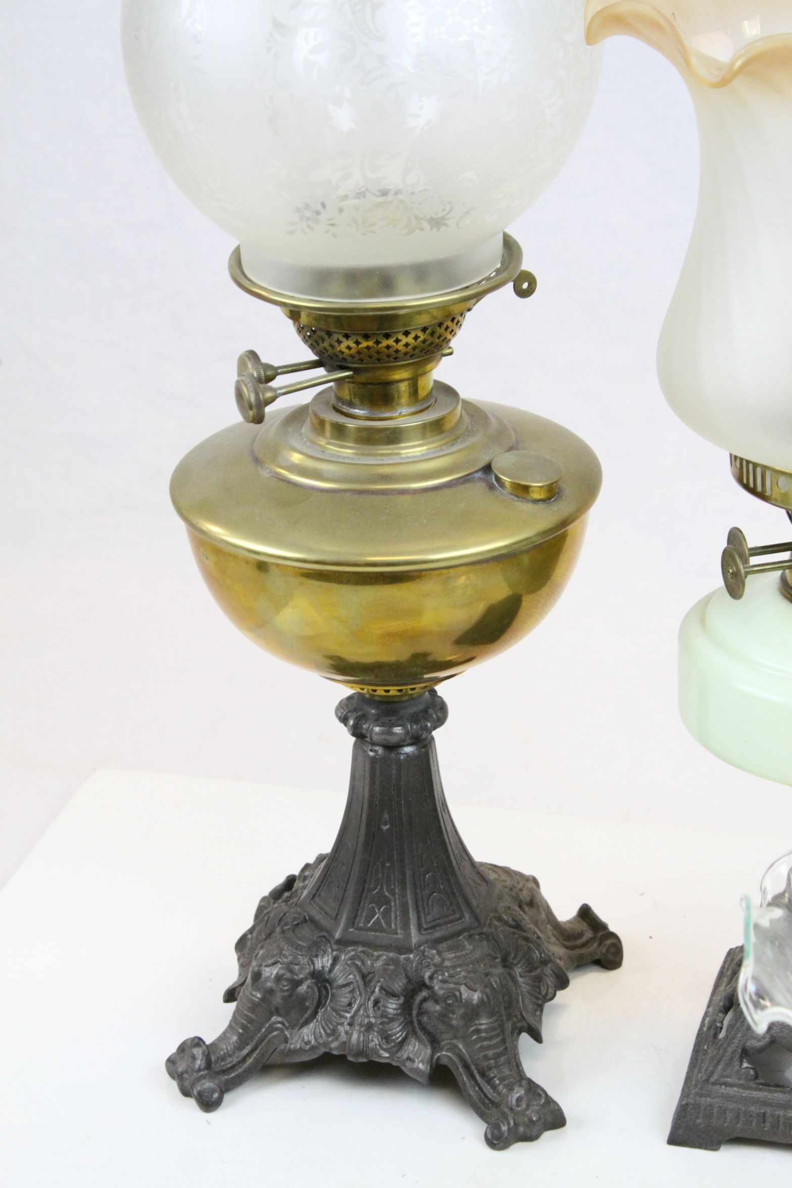 Two 19th Century Oil Lamps with glass shades & funnels - Image 2 of 7