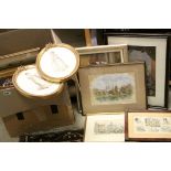 Group of pictures and prints to include a still life oil painting, framed plates and a quantity of