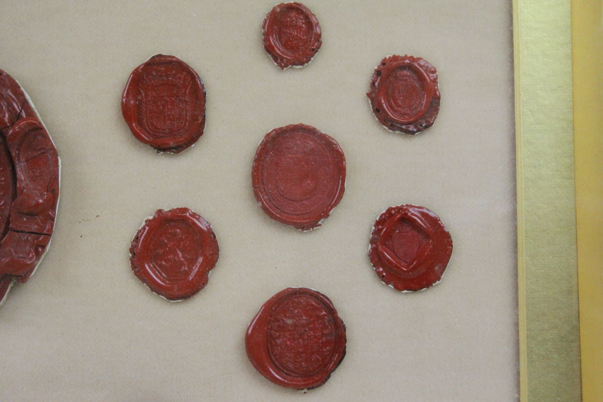 Framed and glazed set of 19th century wax seals - Image 4 of 6