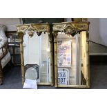 Pair of Antique Giltwood and Gesso Pier Mirrors with Projecting Tops, each 49cms x 89cms