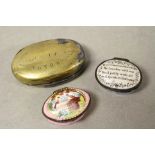 Two Georgian Enamel Pill Boxes ' The Gift of a Friend ' and ' Have Communion with few .... '