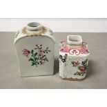 Two 19th century oriental ceramic tea caddy's with floral and coat of arms decoration