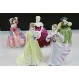 Five ceramic Figurines to include; Royal Doulton "Maytime" HN2113, "Buttercup" HN2309, Coalport "