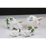 Four Plichta ceramic Pigs with hand painted Thistle designs to include a Pomander approx 10cm long