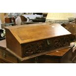 18th / 19th century Oak Bible Box, the hinged sloping lid opening to reveal three small internal