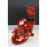 Two Poole Pottery Animals to include a Duck & a seated Cat, approx 29cm tall