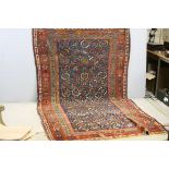 Antique Kurdish Wool Rug and Blue Ground Rug with Geometric Pattern, 248cms x 156cms