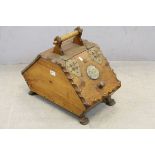 Victorian Arts and Crafts Pine Coal Scuttle with Brass Mounts and raised on Four Paw Feet