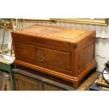 Chinese Camphor wood Blanket Chest, the top and side with a circular panel carved with a dragon