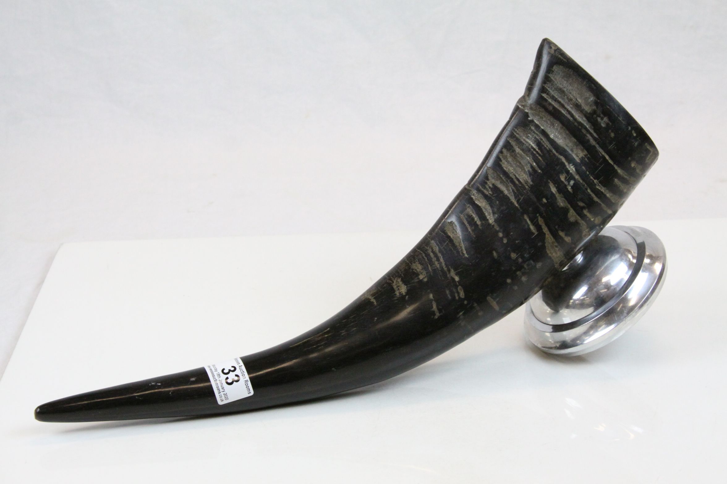 Art Deco ' Horn ' Wall Pocket held on a Chrome Circular Bracket, 44cms high