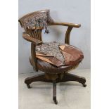 Late Victorian / Edwardian Oak Office Swivel Chair (for restoration)