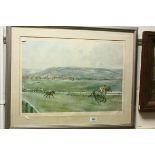 Framed and glazed Gallery print by Lionel Edwards of "Arkle" horse racing at Cheltenham with blind