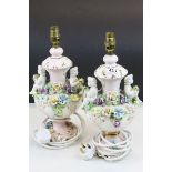 Pair of ornate table lamps in the Capodimonte style (re-wired)