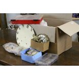 Large box of mixed vintage Clock parts to include Dials, Pendulums, Glasses & Hands etc