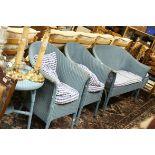 Lloyd Loom Blue Five Piece Set comprising Settee, Two Armchairs, Stool and a Circular Table, with