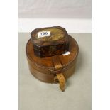 Vintage Leather collar box plus a Mauchline Ware box with hinged lid featuring "Harlech Castle" &