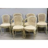Set of Six French Style Dining Chairs, Cream Painted with Bergere Seats and Backs (including Two