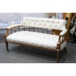 Late Victorian Walnut Salon Settee, upholstered in Cream Fabric, 137cms long x 72cms high