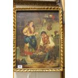 Gilt framed Oil on canvas of a Cobbler & Wife, signed "L.C Duffill", image approx 50.5 x 38cm