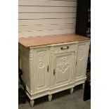 Continental Painted Sideboard with Pink Marble Top, Single Drawer and Three Cupboards, 120cms wide x