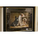 Framed oil painting study of two terriers and a Scottie dog