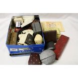 Tin of mixed vintage Costume jewellery, empty jewellery Boxes and Copper coins etc
