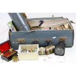 Case of mixed collectables to include militaria, marbles, books, costume jewellery