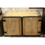 Industrial Style Pine and Iron Bound Low Cabinet, the two doors opening to reveal a shelf, with Iron