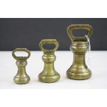 Set of Three Brass Bell Weights, 4lb, 2lb and 1lb, the largest stamped H Pooley & Son Ld