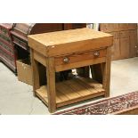 Pine and Beech Butchers Block rasied on a Stand with Single Drawer and Under-shelf, 91cms x 62cms