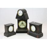 Four antique slate mantle clocks (af)