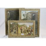 Early 20th century gilt framed print of a wedding ceremony highlighted in watercolour together