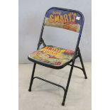 Folding Metal Chair, back rail and seat hand painted with scenes of Billy Smarts Circus