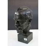 20th century bronze bust of a bearded man raised on marble stand