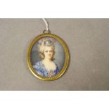 Antique miniature portrait of a young lady inscribed verso Marie Antoinette and artist